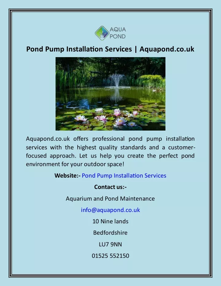 pond pump installation services aquapond co uk