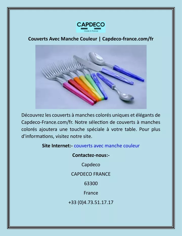 couverts avec manche couleur capdeco france com fr