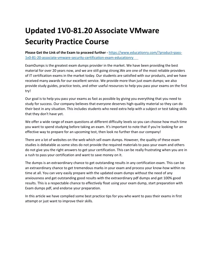 updated 1v0 81 20 associate vmware security