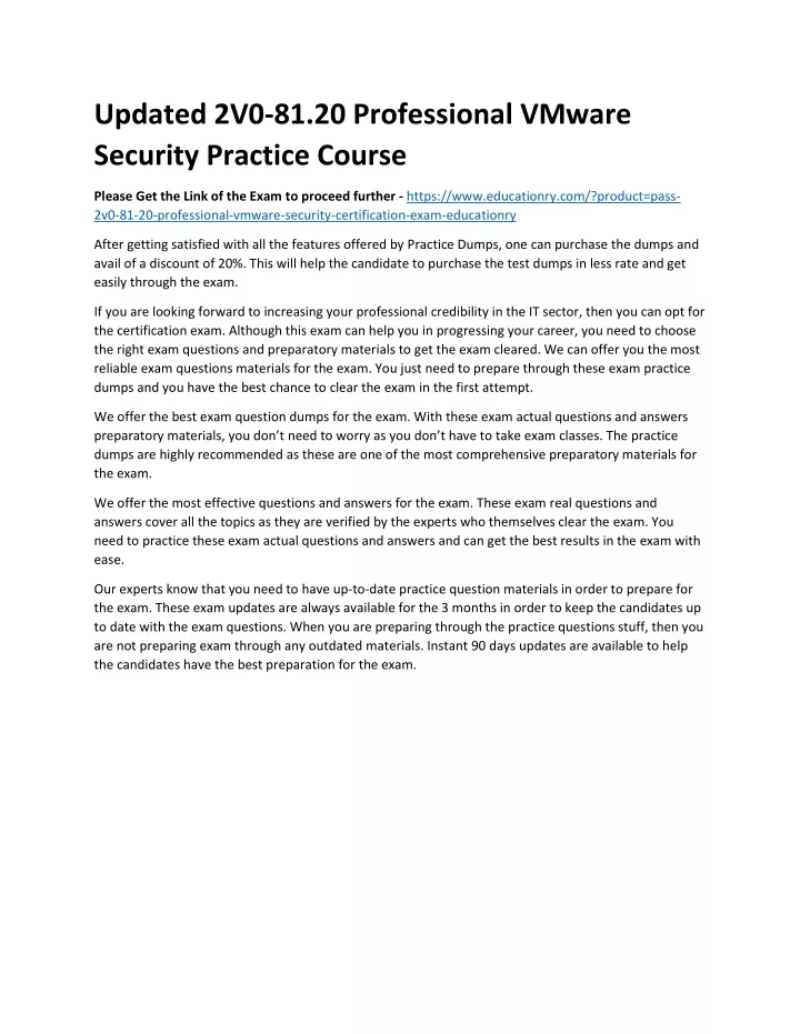 updated 2v0 81 20 professional vmware security