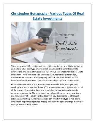 Christopher Bonagrazia - Various Types Of Real Estate Investments