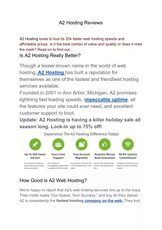 a2 hosting reviews