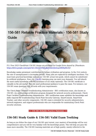 156-581 Reliable Practice Materials - 156-581 Study Guide