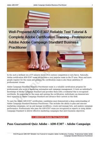 Well-Prepared AD0-E307 Reliable Test Tutorial & Complete Adobe Certification Training - Professional Adobe Adobe Campaig