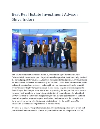 Best Real Estate Investment Advisor | Shiva Indori