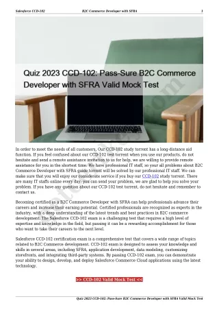 Quiz 2023 CCD-102: Pass-Sure B2C Commerce Developer with SFRA Valid Mock Test