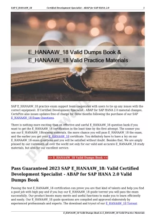 E_HANAAW_18 Valid Dumps Book & E_HANAAW_18 Valid Practice Materials