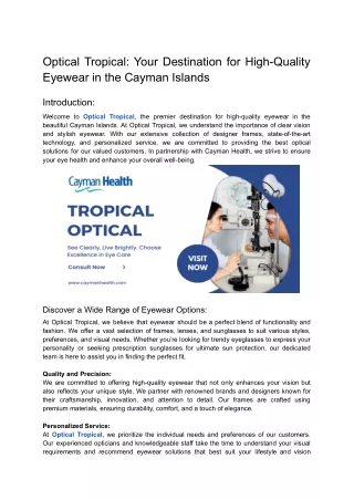 Optical Tropical_ Your Destination for High-Quality Eyewear in the Cayman Islands