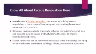 Know All About Facade Renovation Here