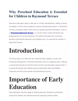 Why Preschool Education is Essential for Children in Raymond Terrace