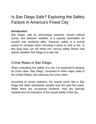 "Safe and Secure: Evaluating San Diego's Reputation for Safety"