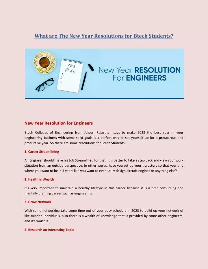 what are the new year resolutions for btech