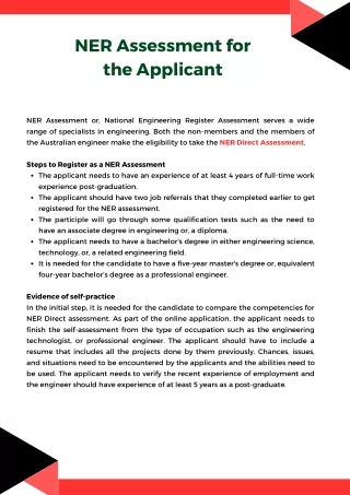 NER Assessment for the Applicant