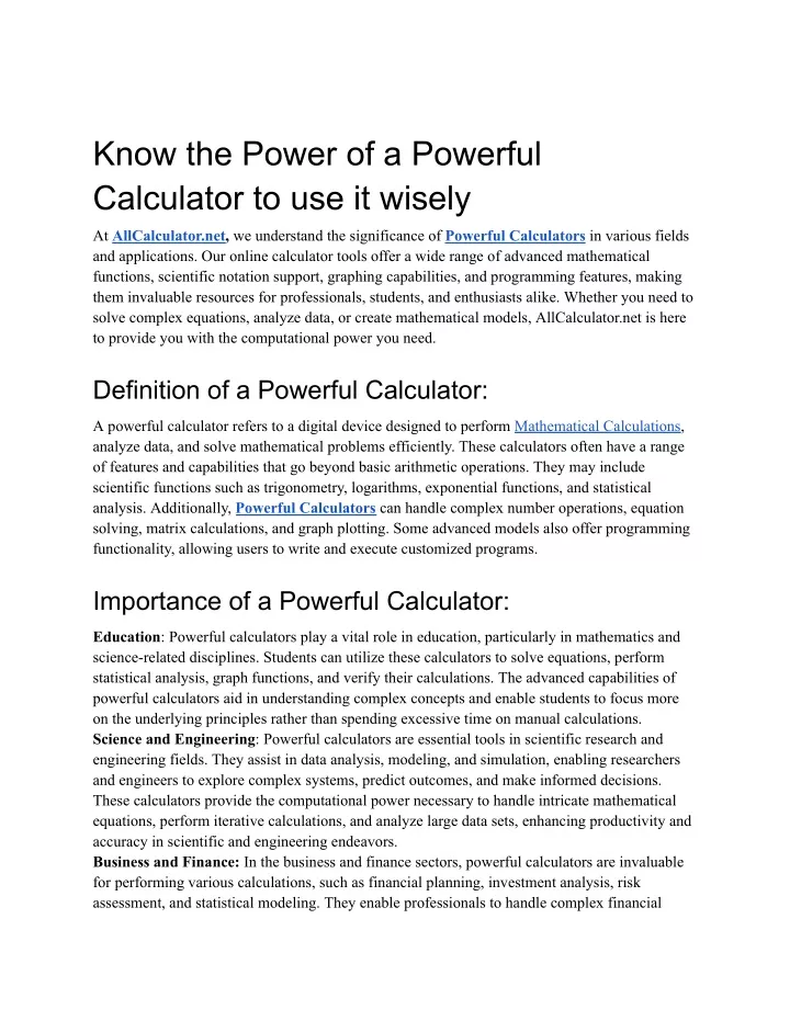 know the power of a powerful calculator