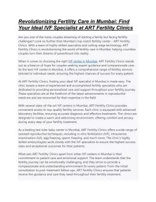 revolutionizing fertility care in mumbai find