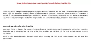Reveal Ageless Beauty Ayurveda's Secret to Naturally Radiant, Youthful Skin