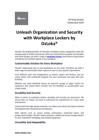Unleash Organization and Security with Workplace Lockers by OzLoka®