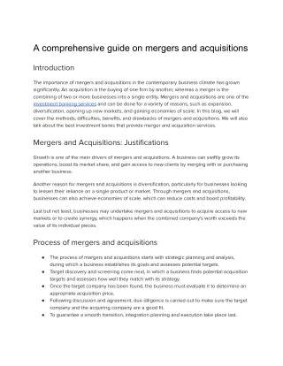 A comprehensive guide on mergers and acquisitions