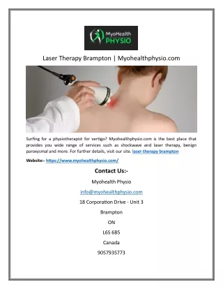 Laser Therapy Brampton | Myohealthphysio.com