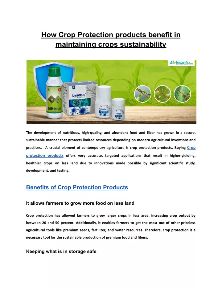 how crop protection products benefit