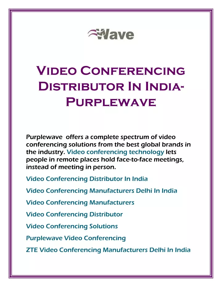 video conferencing distributor in india purplewave