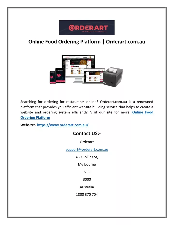 online food ordering platform orderart com au