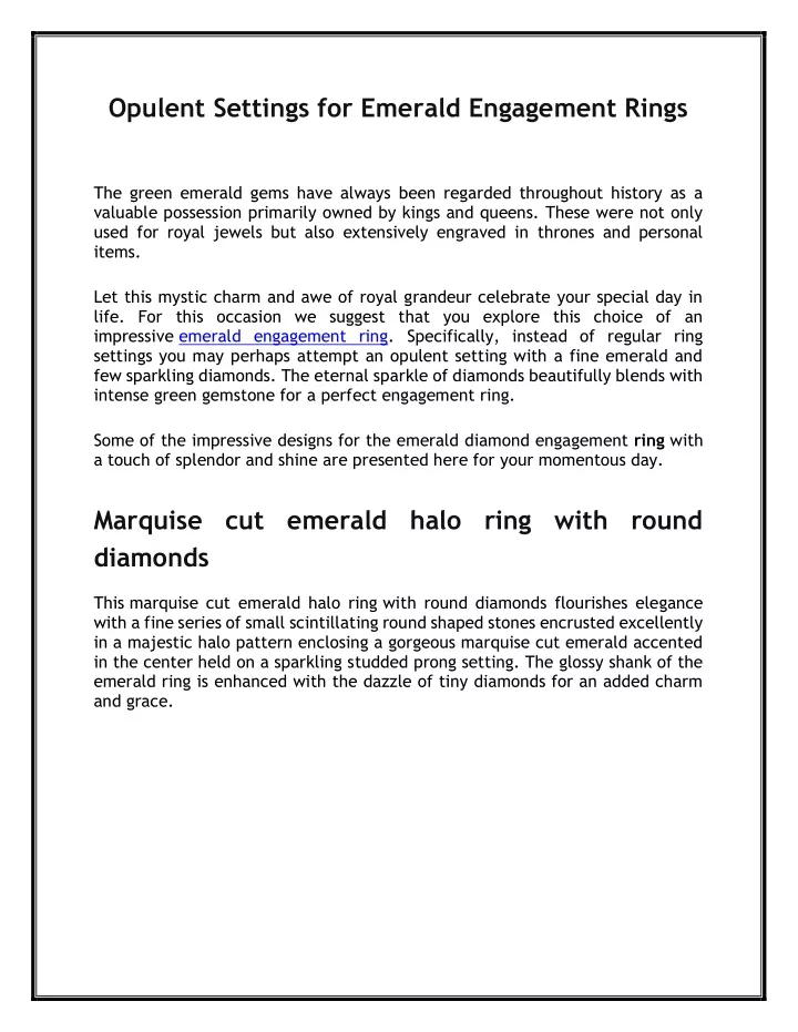 opulent settings for emerald engagement rings