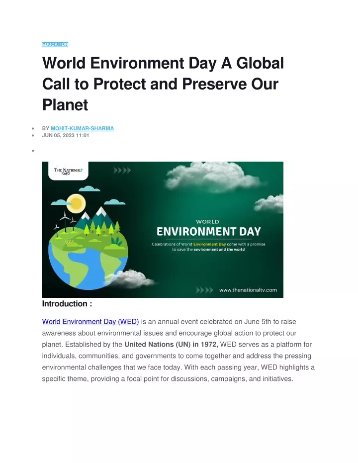 education world environment day a global call