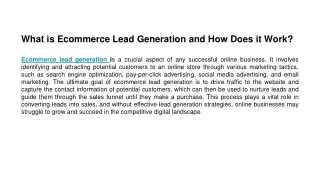 what is ecommerce lead generation and how does