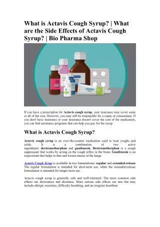 What is Actavis Cough Syrup - What are the Side Effects of Actavis Cough Syrup - Bio Pharma Shop