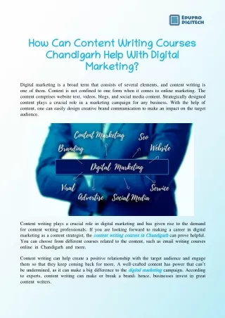 How Can Content Writing Courses Chandigarh Help With Digital Marketing