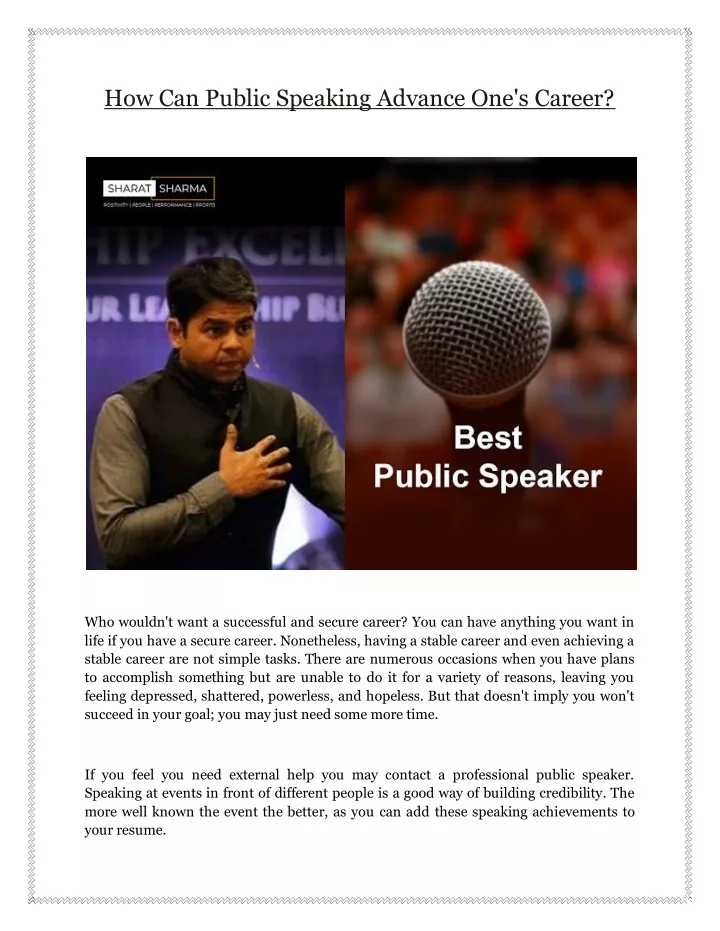 how can public speaking advance one s career