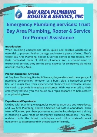 Emergency Plumbing Services Trust Bay Area Plumbing, Rooter & Service for Prompt Assistance (1)