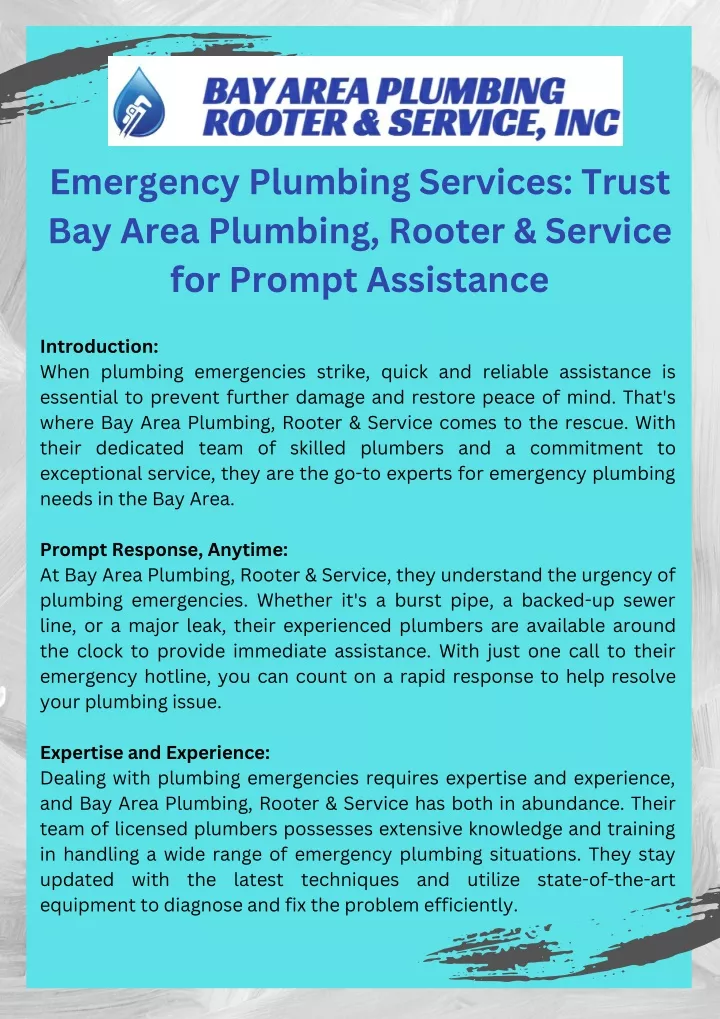 emergency plumbing services trust bay area
