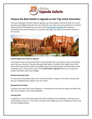 Choose The Best Hotels in Uganda to Get Top-notch Amenities