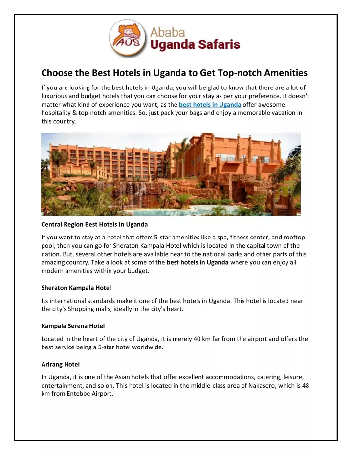 choose the best hotels in uganda to get top notch