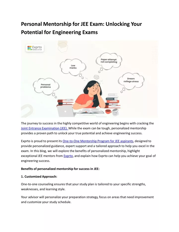 personal mentorship for jee exam unlocking your