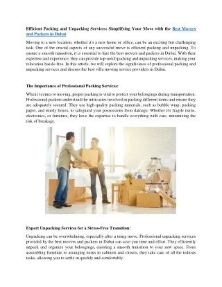 Movers and Packers in Dubai