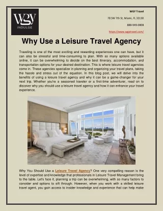 Why Use a Leisure Travel Agency