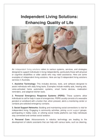 Independent Living Solutions Enhancing Quality of Life