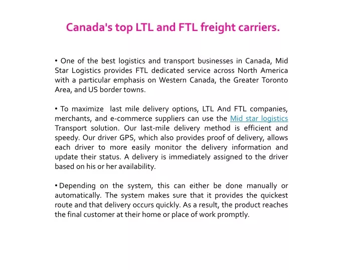 canada s top ltl and ftl freight carriers
