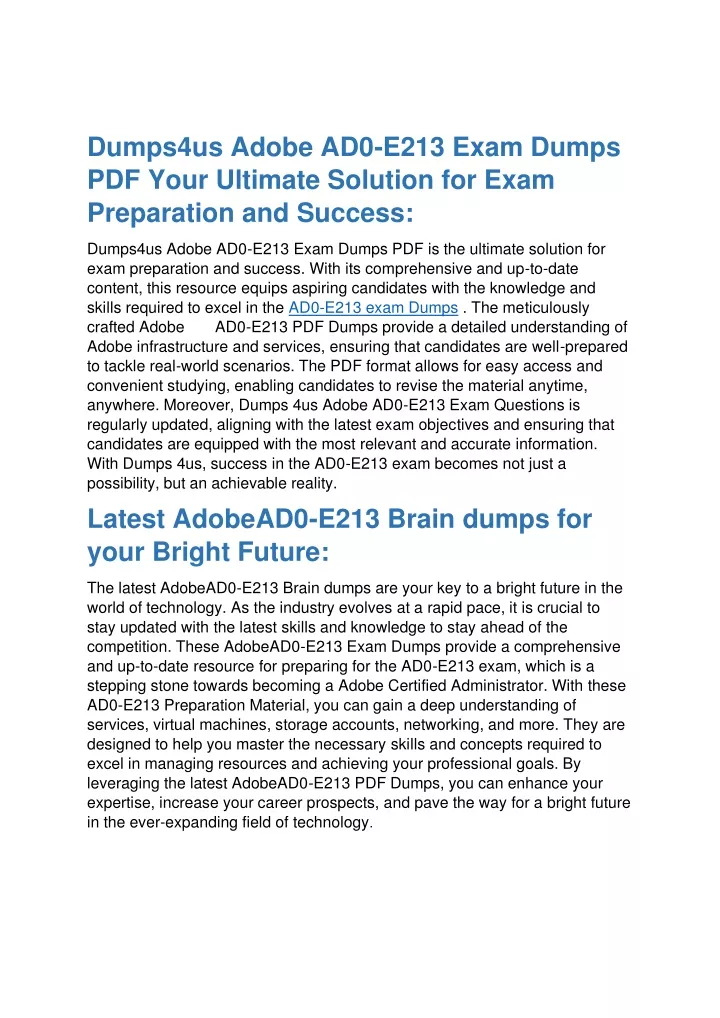 dumps4us adobe ad0 e213 exam dumps pdf your
