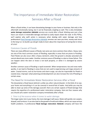 The Importance of Immediate Water Restoration Services After a Flood