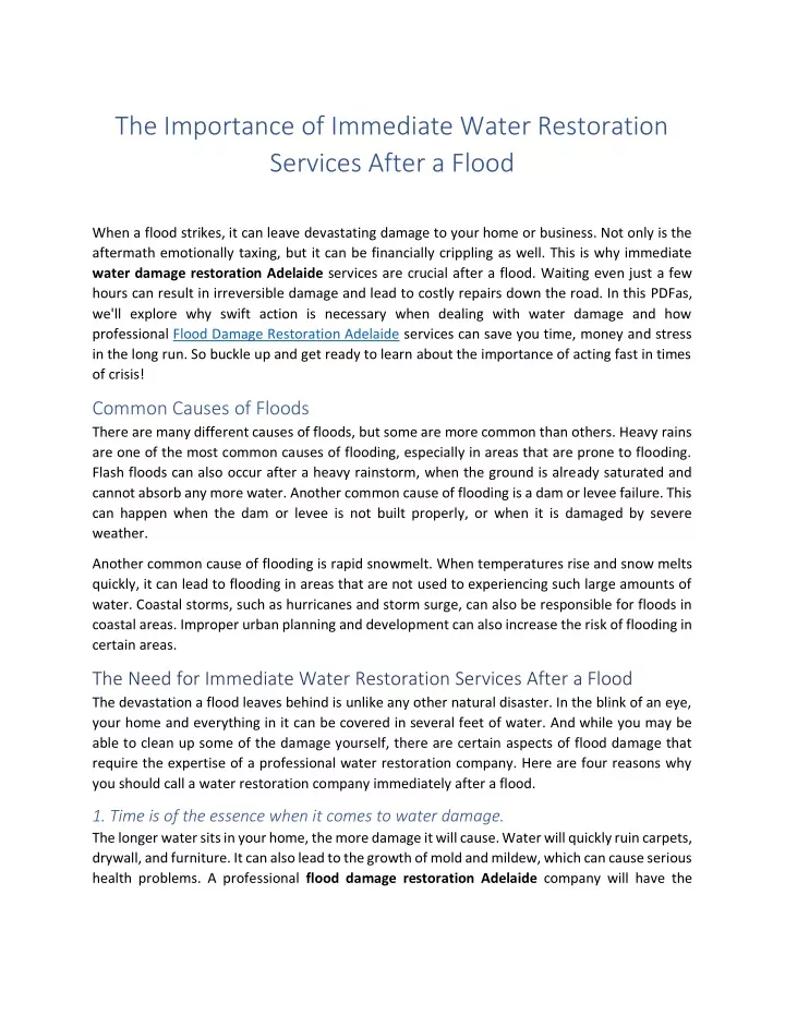 the importance of immediate water restoration