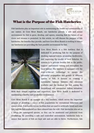 What is the Purpose of the Fish Hatcheries