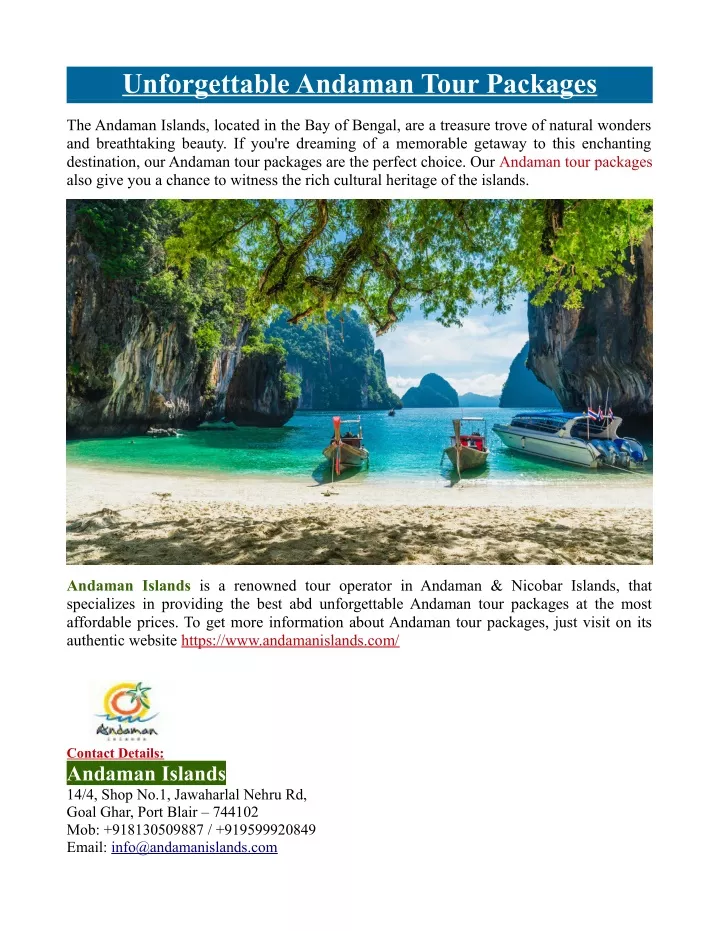 unforgettable andaman tour packages