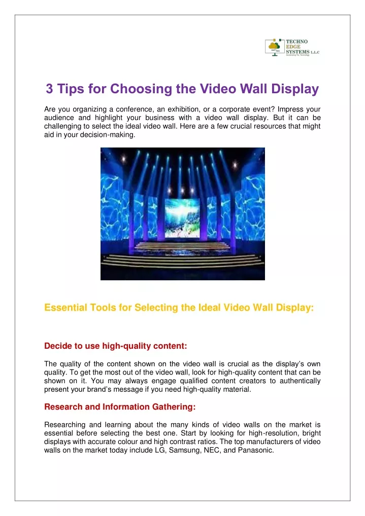 3 tips for choosing the video wall display