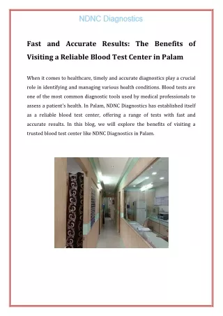 Fast and Accurate Results: The Benefits of Visiting a Reliable Blood Test Center