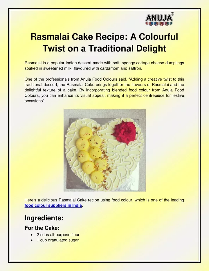 rasmalai cake recipe a colourful twist