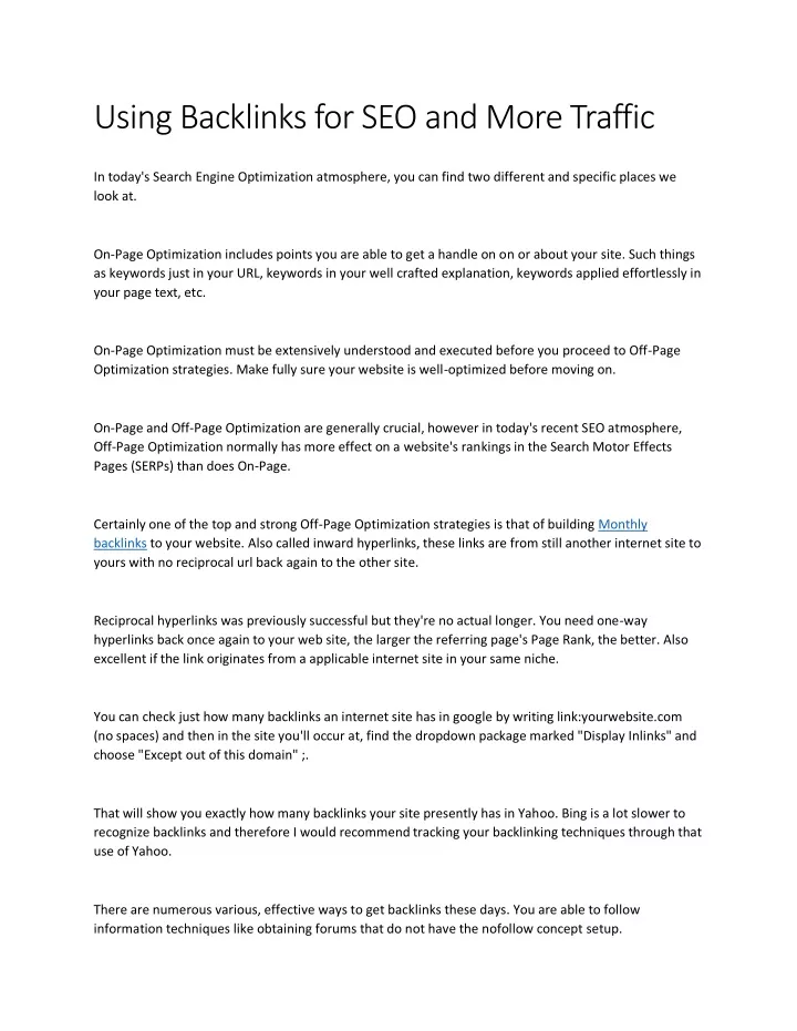 using backlinks for seo and more traffic